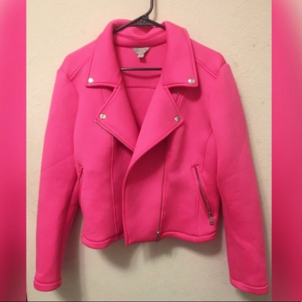 Hot pink scuba fabric plus size moto jacket!